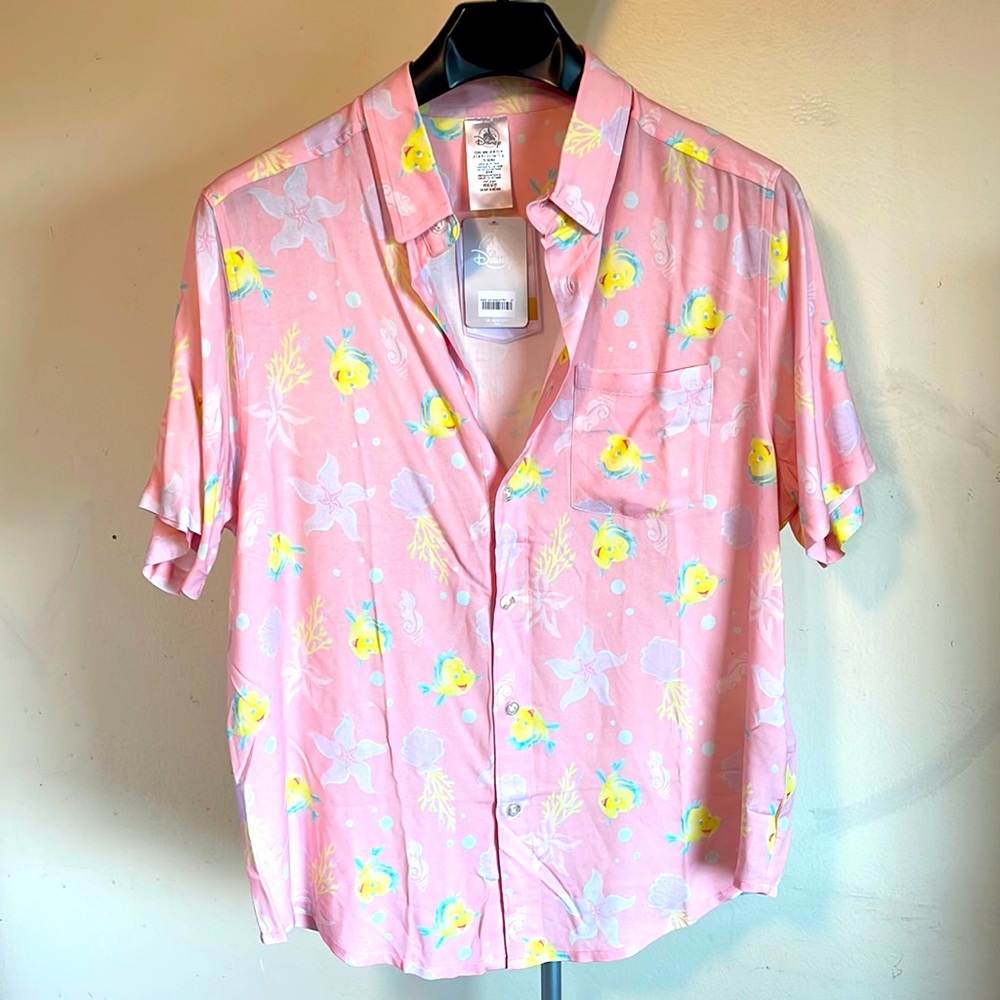 Disney Parks The Little Mermaid Flounder Camp Shirt Button Down | M | New